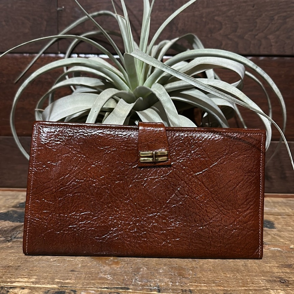 Vintage Lodis Rich Brown Leather Travel Wallet with Gold Accent